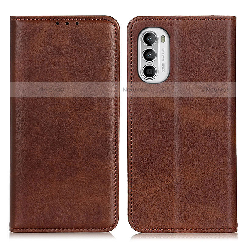 Leather Case Stands Flip Cover Holder A02D for Motorola Moto Edge (2022) 5G Brown