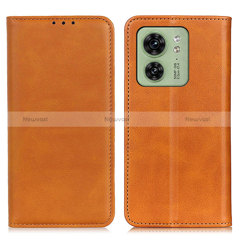 Leather Case Stands Flip Cover Holder A02D for Motorola Moto Edge (2023) 5G Light Brown