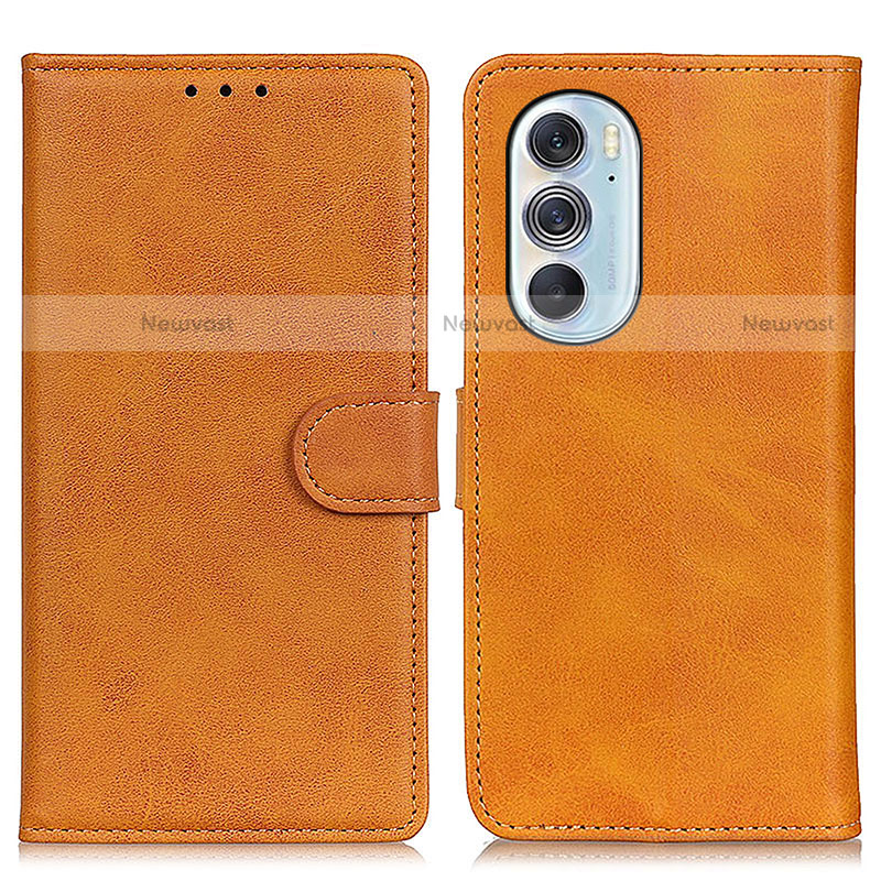 Leather Case Stands Flip Cover Holder A02D for Motorola Moto Edge 30 Pro 5G Light Brown