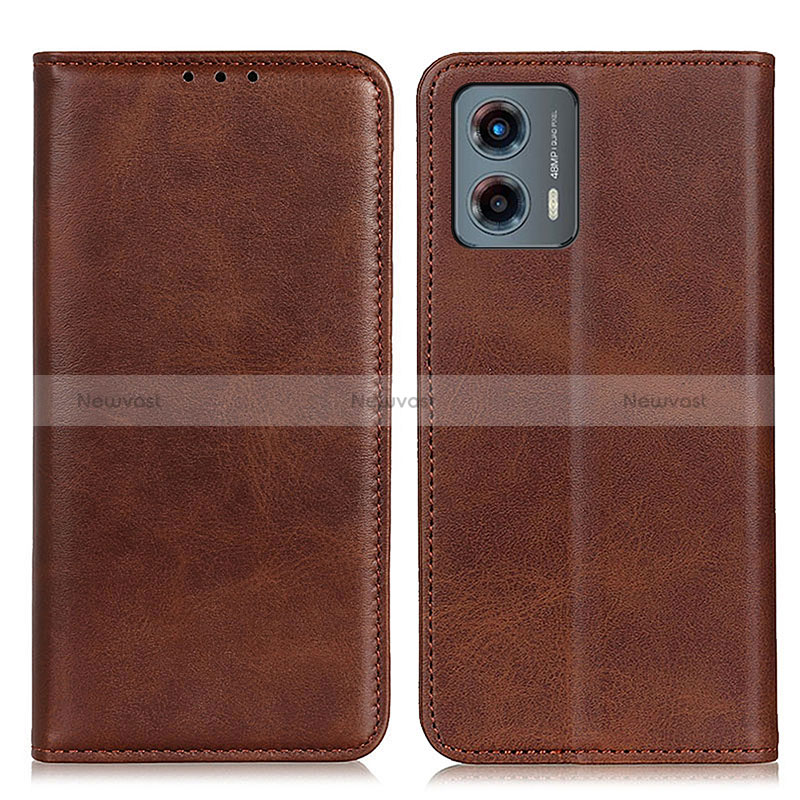 Leather Case Stands Flip Cover Holder A02D for Motorola Moto G 5G (2023) Brown