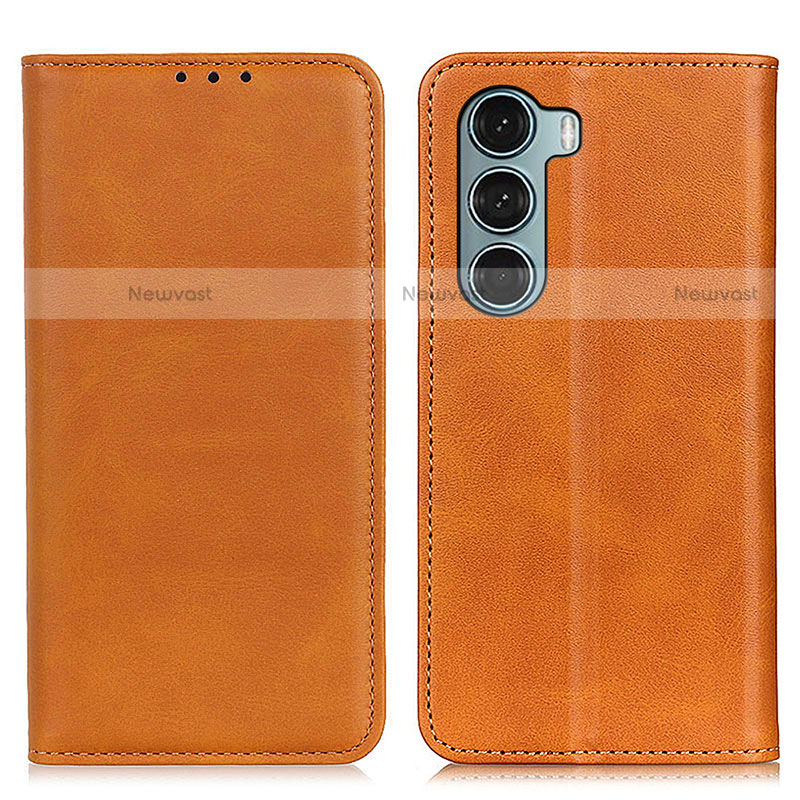 Leather Case Stands Flip Cover Holder A02D for Motorola Moto G200 5G Light Brown