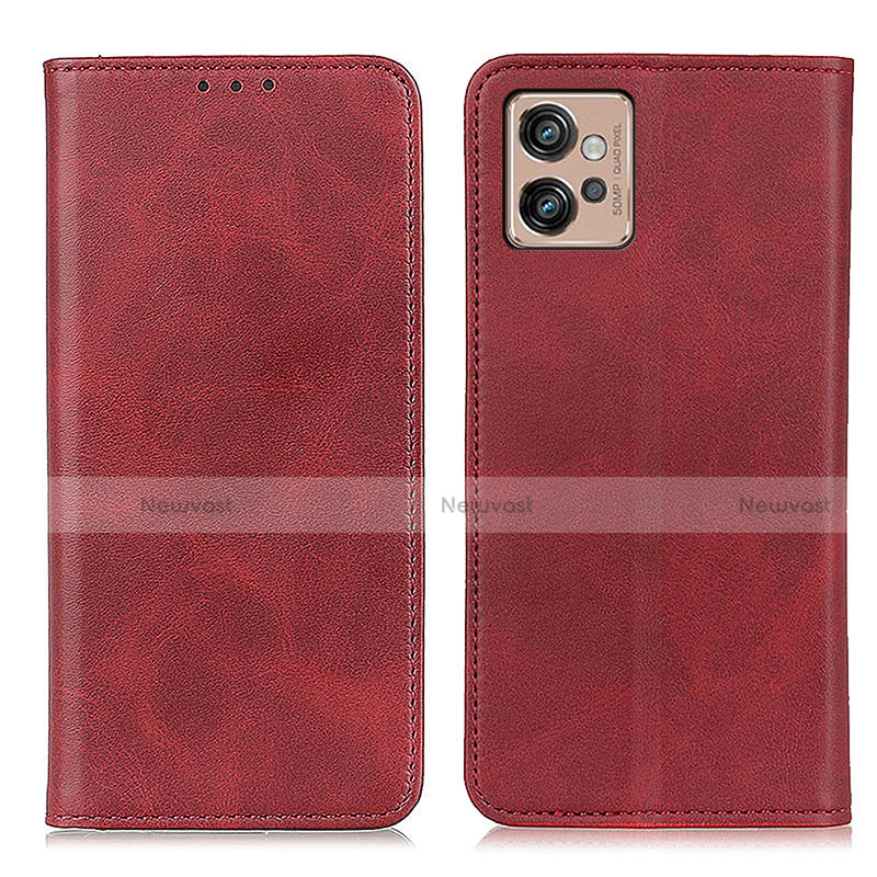 Leather Case Stands Flip Cover Holder A02D for Motorola Moto G32 Red