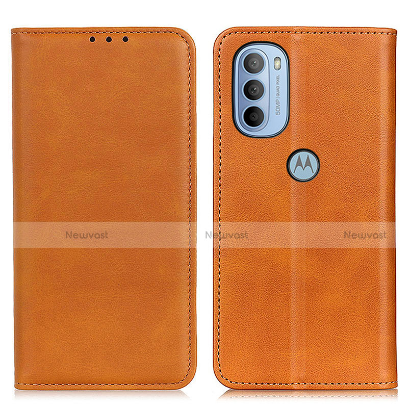 Leather Case Stands Flip Cover Holder A02D for Motorola Moto G41 Light Brown