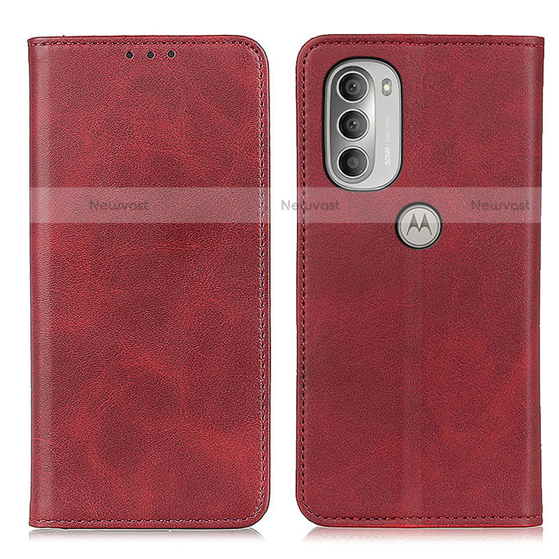 Leather Case Stands Flip Cover Holder A02D for Motorola Moto G51 5G Red