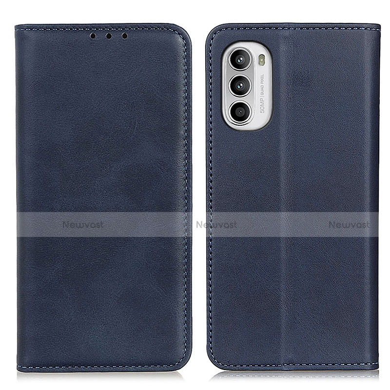 Leather Case Stands Flip Cover Holder A02D for Motorola MOTO G52 Blue