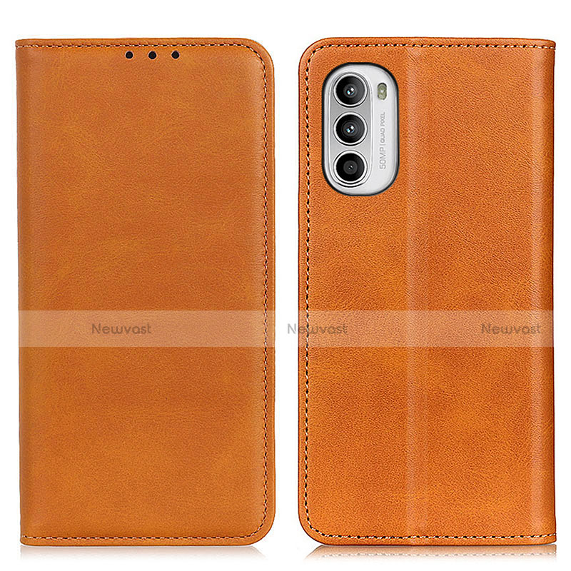 Leather Case Stands Flip Cover Holder A02D for Motorola MOTO G52 Light Brown