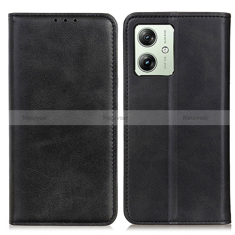 Leather Case Stands Flip Cover Holder A02D for Motorola Moto G54 5G Black