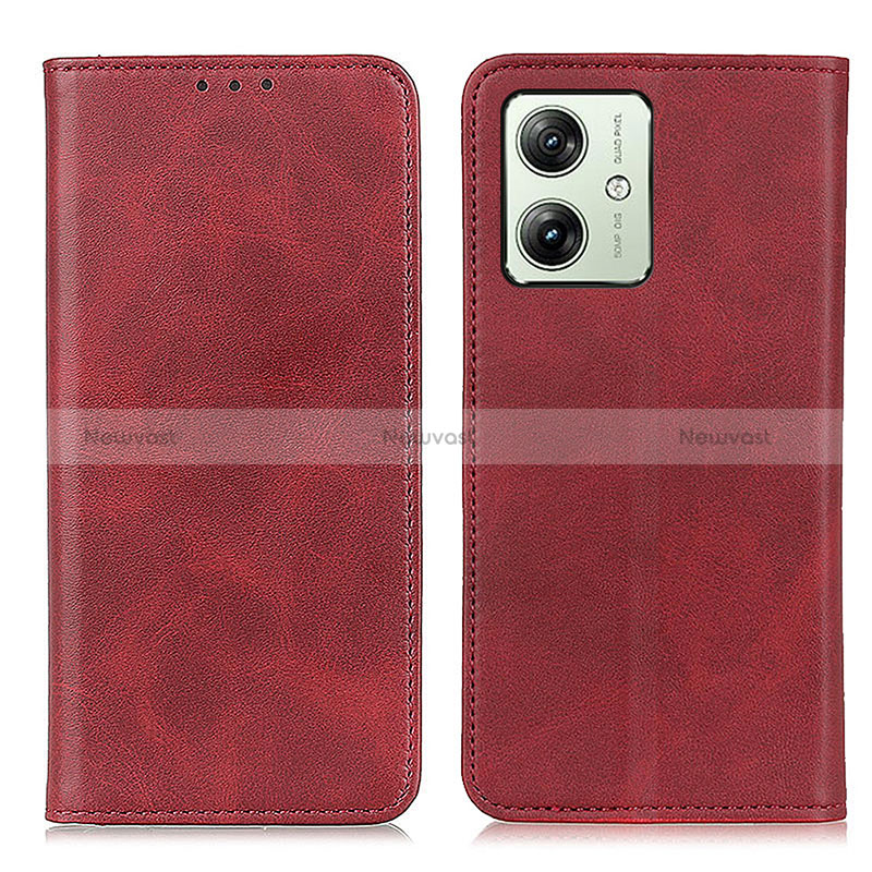 Leather Case Stands Flip Cover Holder A02D for Motorola Moto G54 5G Red