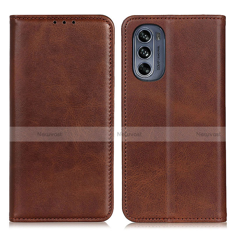 Leather Case Stands Flip Cover Holder A02D for Motorola Moto G62 5G Brown