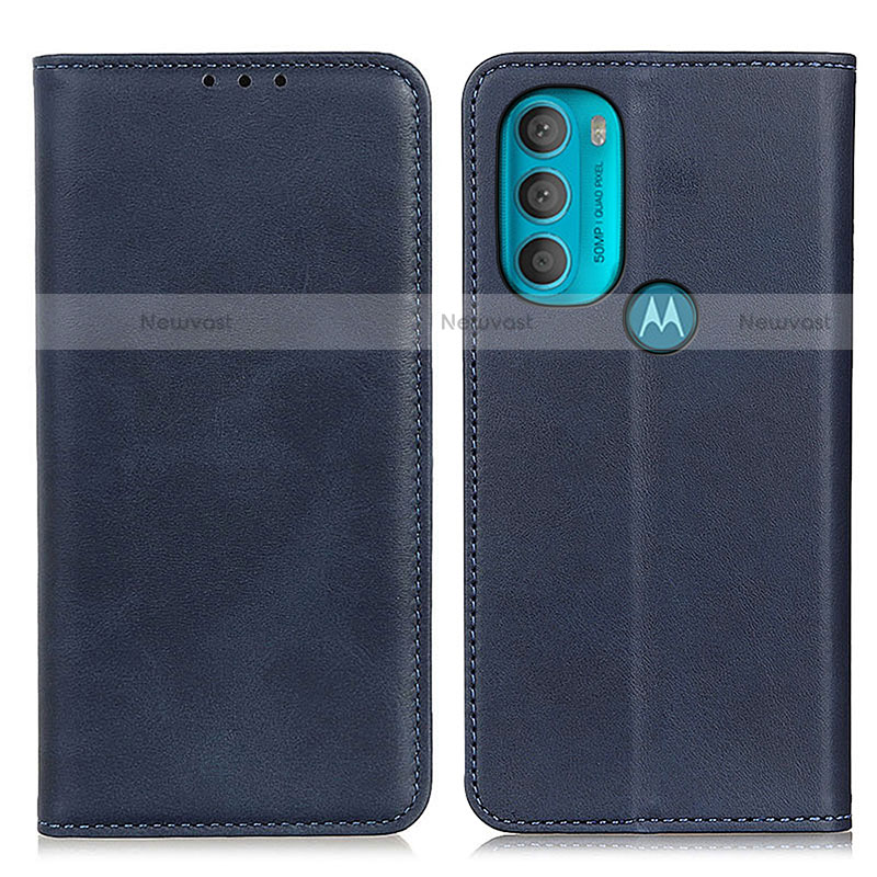 Leather Case Stands Flip Cover Holder A02D for Motorola Moto G71 5G Blue