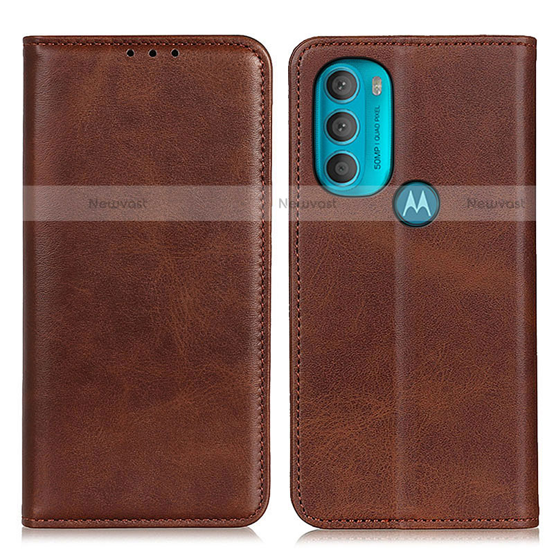 Leather Case Stands Flip Cover Holder A02D for Motorola Moto G71 5G Brown