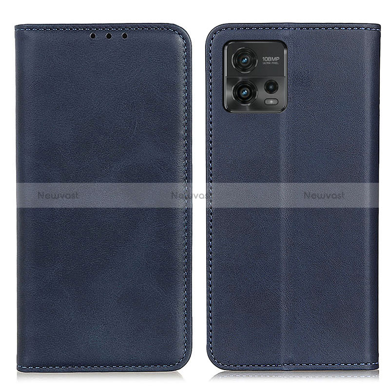 Leather Case Stands Flip Cover Holder A02D for Motorola Moto G72 Blue