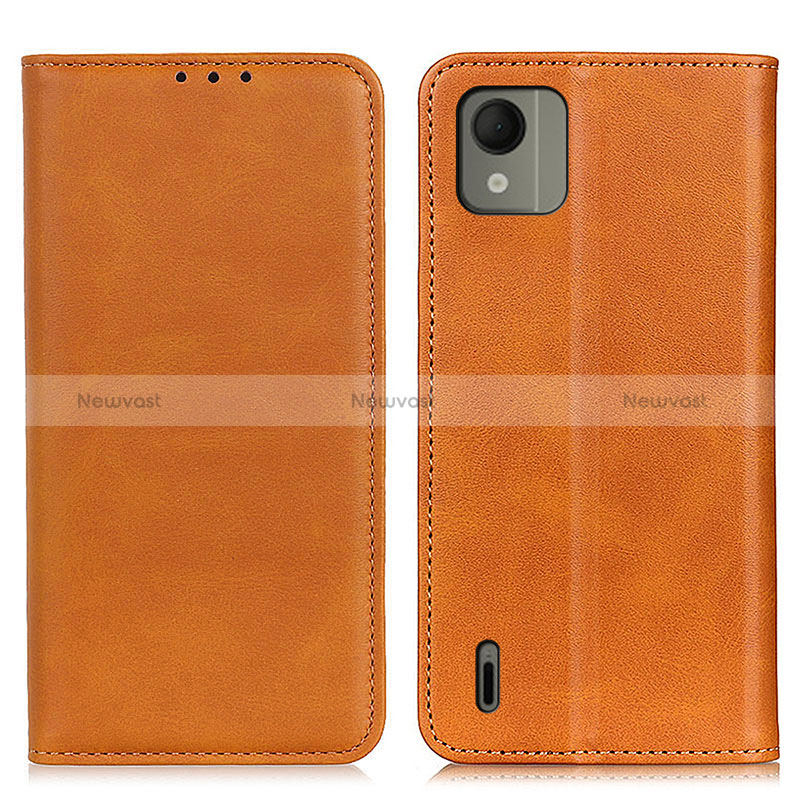 Leather Case Stands Flip Cover Holder A02D for Nokia C110 Light Brown