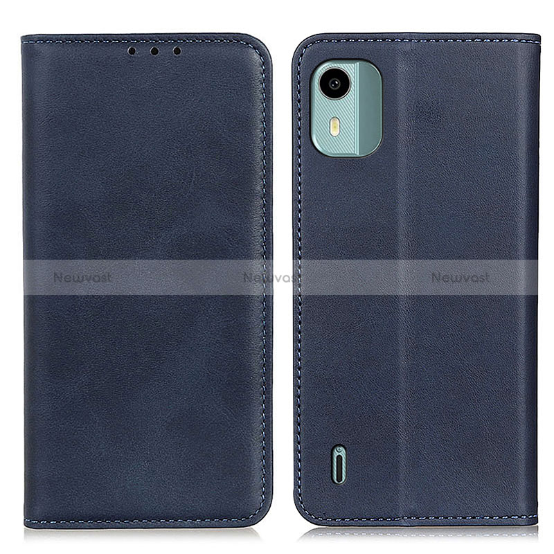 Leather Case Stands Flip Cover Holder A02D for Nokia C12 Blue