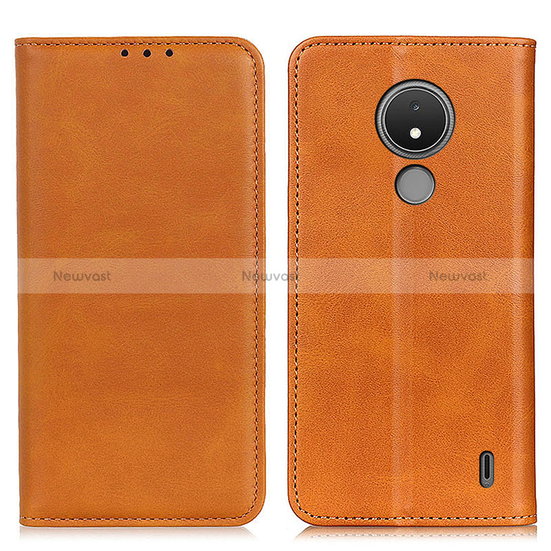 Leather Case Stands Flip Cover Holder A02D for Nokia C21 Light Brown