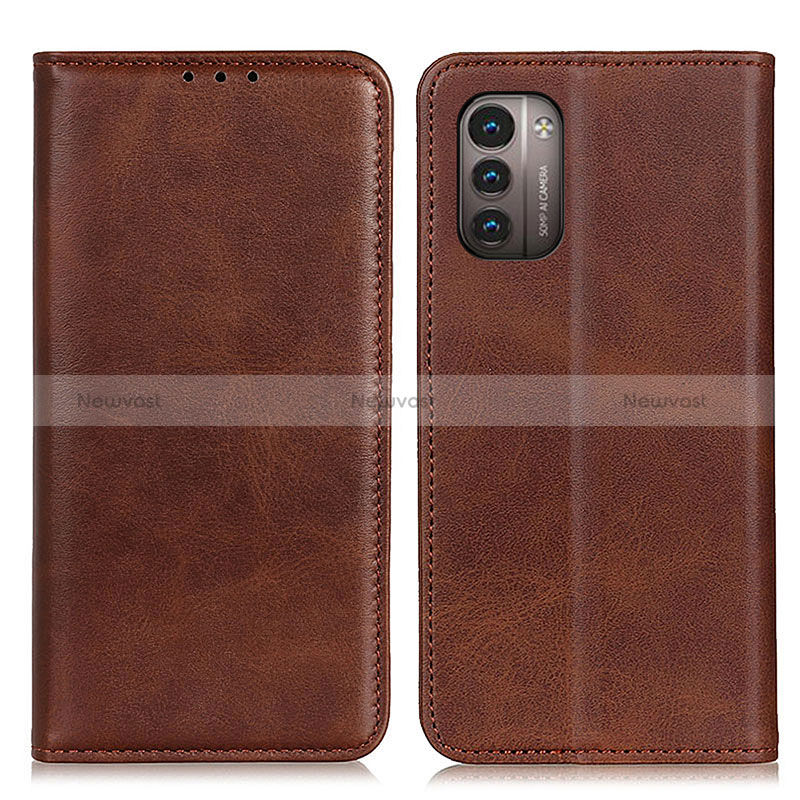 Leather Case Stands Flip Cover Holder A02D for Nokia G21 Brown