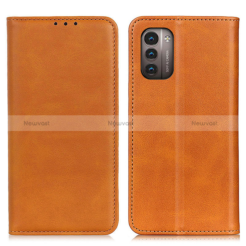 Leather Case Stands Flip Cover Holder A02D for Nokia G21 Light Brown