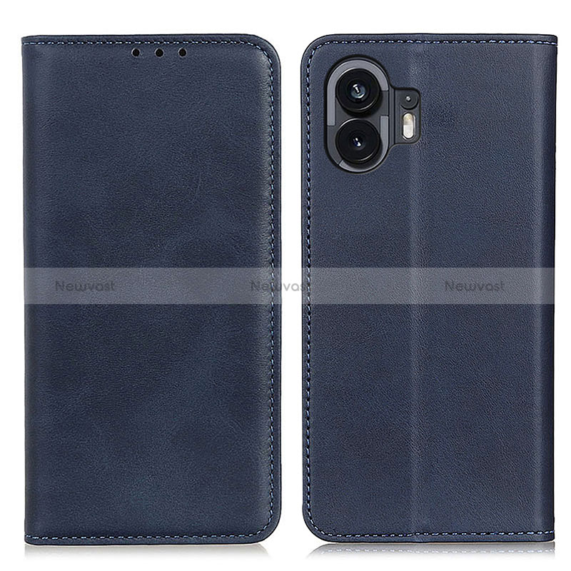 Leather Case Stands Flip Cover Holder A02D for Nothing Phone 2 Blue