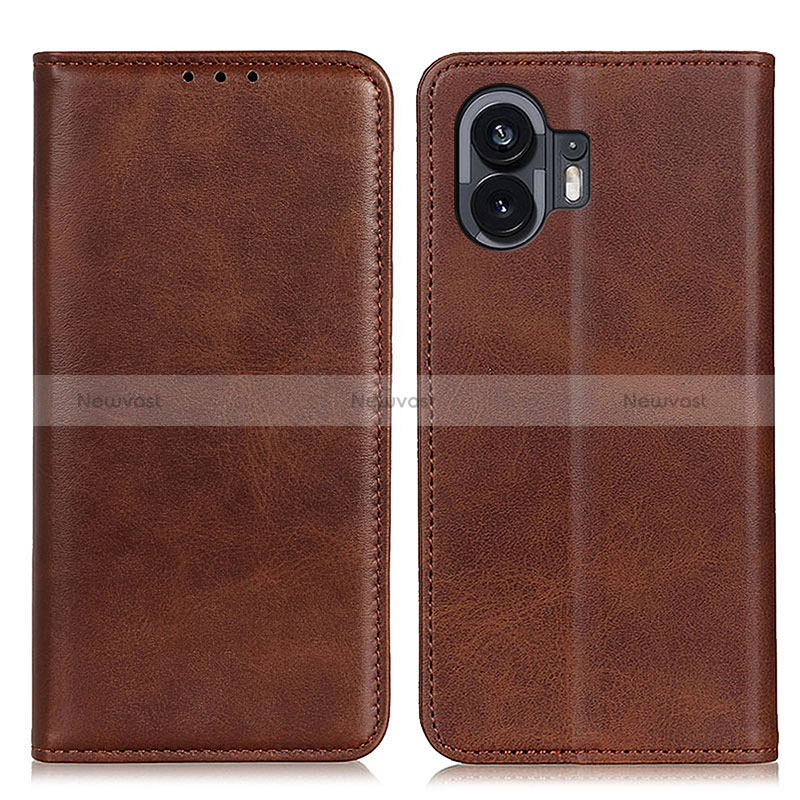 Leather Case Stands Flip Cover Holder A02D for Nothing Phone 2 Brown