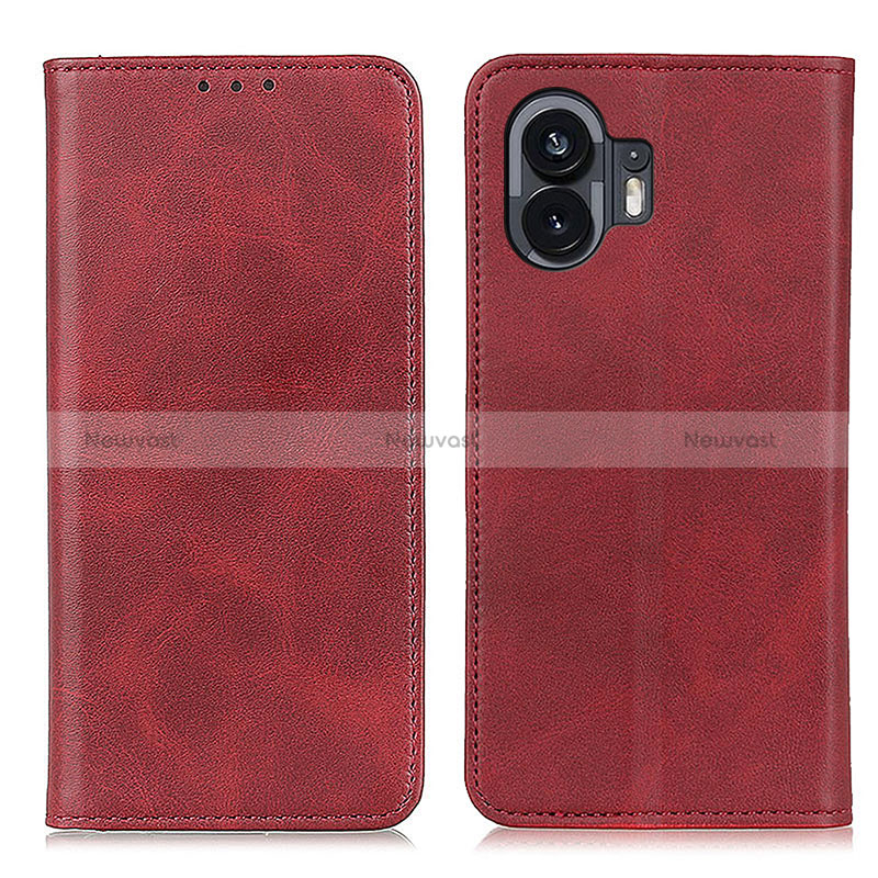 Leather Case Stands Flip Cover Holder A02D for Nothing Phone 2 Red