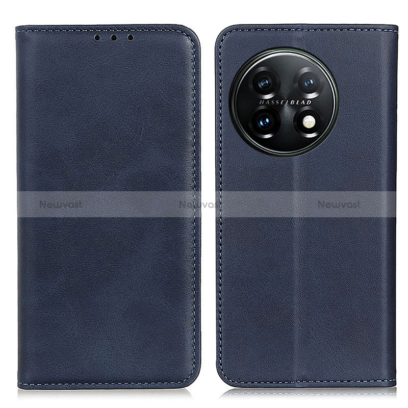 Leather Case Stands Flip Cover Holder A02D for OnePlus 11 5G Blue