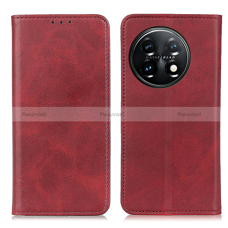 Leather Case Stands Flip Cover Holder A02D for OnePlus 11 5G Red