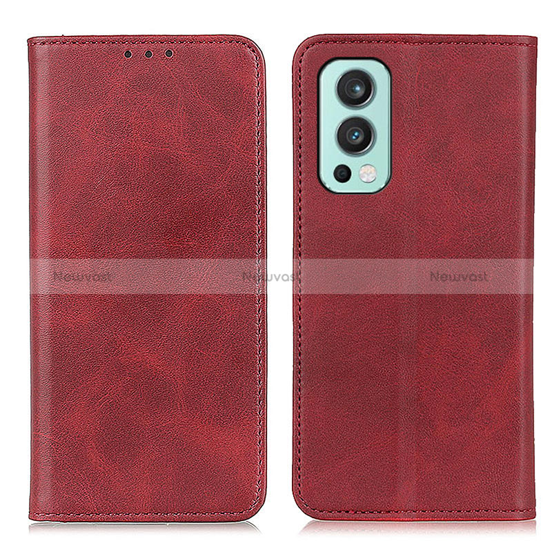 Leather Case Stands Flip Cover Holder A02D for OnePlus Nord 2 5G Red