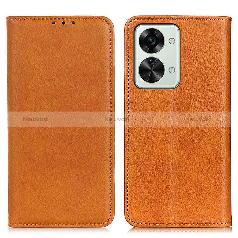 Leather Case Stands Flip Cover Holder A02D for OnePlus Nord 2T 5G Light Brown