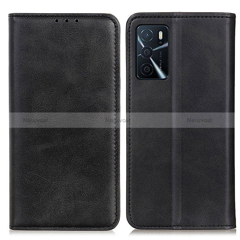 Leather Case Stands Flip Cover Holder A02D for Oppo A16 Black