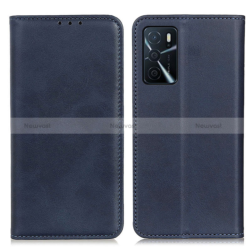 Leather Case Stands Flip Cover Holder A02D for Oppo A16 Blue