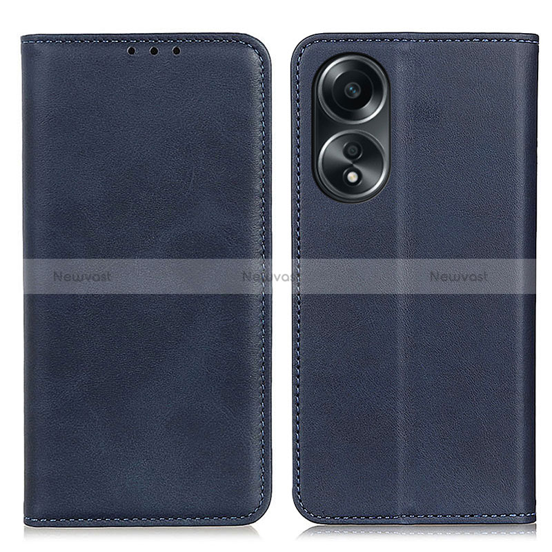 Leather Case Stands Flip Cover Holder A02D for Oppo A18 Blue