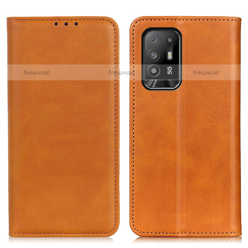 Leather Case Stands Flip Cover Holder A02D for Oppo A94 5G Light Brown