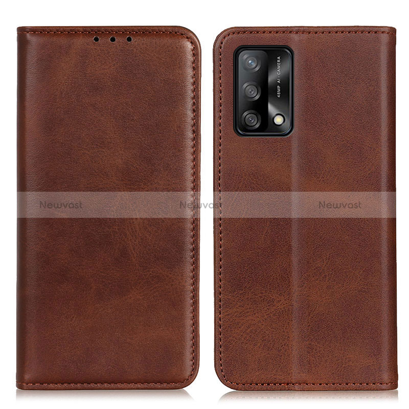 Leather Case Stands Flip Cover Holder A02D for Oppo A95 4G Brown