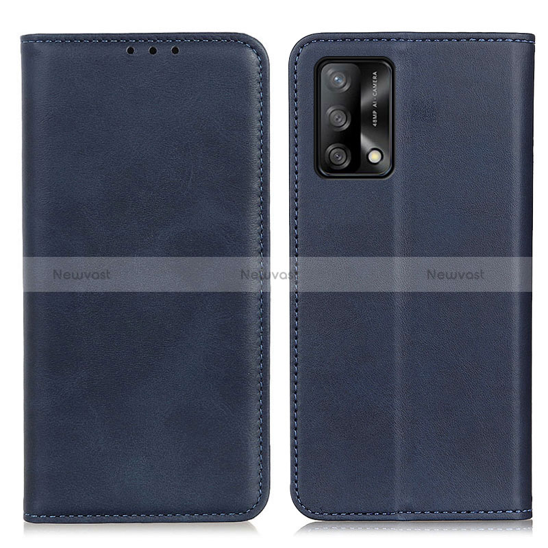 Leather Case Stands Flip Cover Holder A02D for Oppo F19 Blue