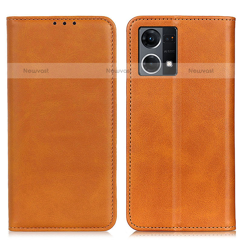 Leather Case Stands Flip Cover Holder A02D for Oppo F21s Pro 4G Light Brown