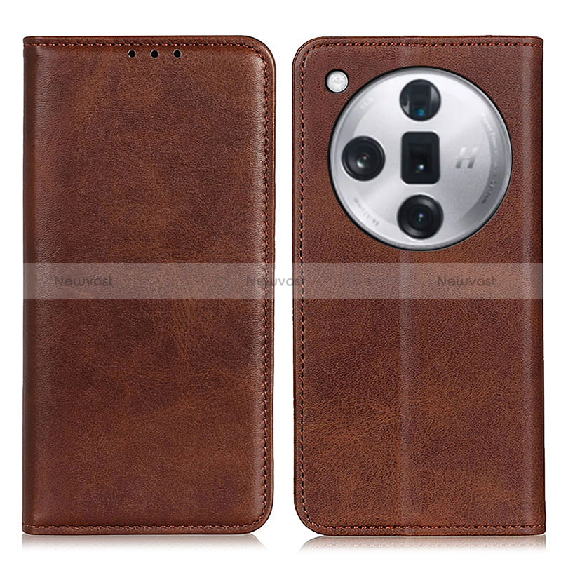 Leather Case Stands Flip Cover Holder A02D for Oppo Find X7 5G Brown