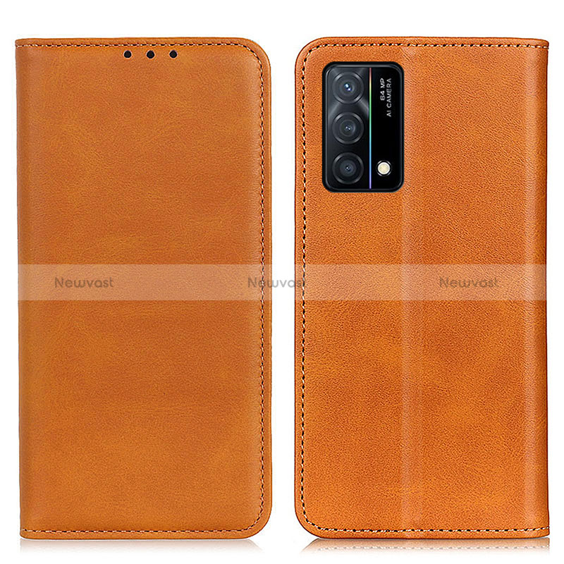 Leather Case Stands Flip Cover Holder A02D for Oppo K9 5G Light Brown