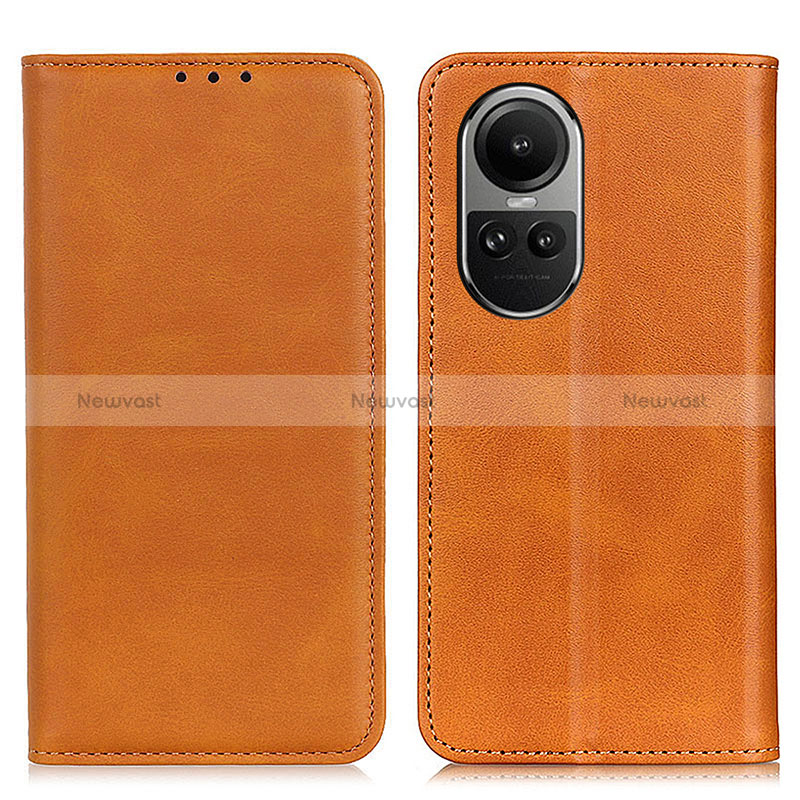 Leather Case Stands Flip Cover Holder A02D for Oppo Reno10 Pro 5G Light Brown