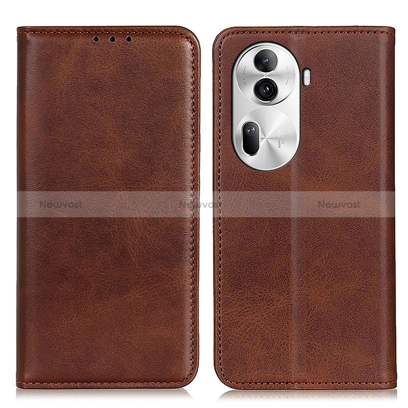 Leather Case Stands Flip Cover Holder A02D for Oppo Reno11 Pro 5G Brown