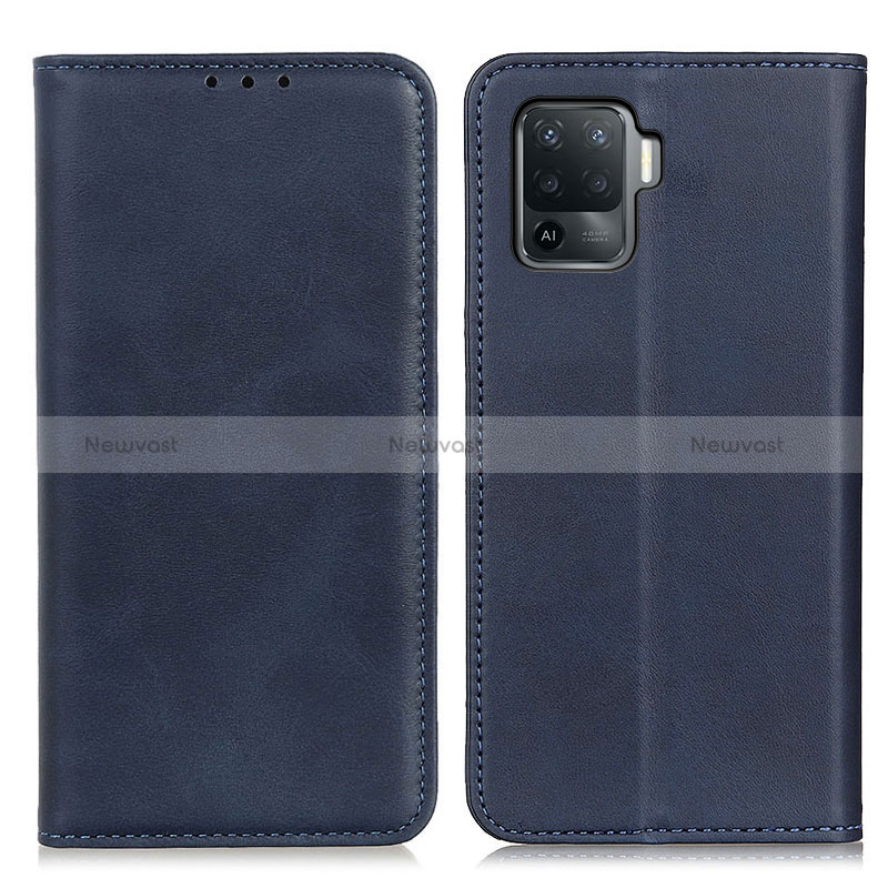 Leather Case Stands Flip Cover Holder A02D for Oppo Reno5 F Blue