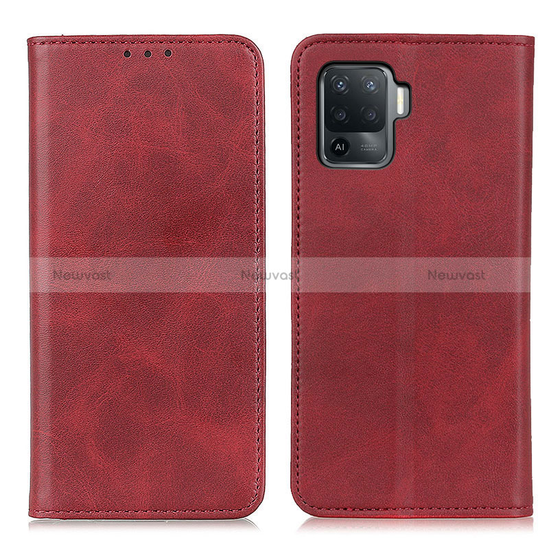 Leather Case Stands Flip Cover Holder A02D for Oppo Reno5 Lite Red