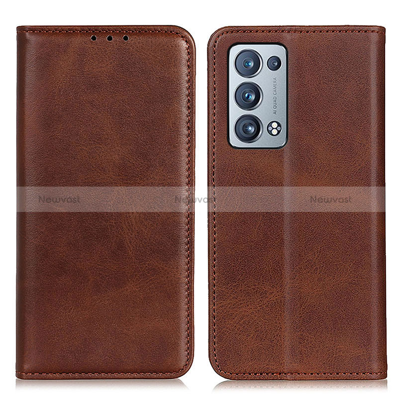 Leather Case Stands Flip Cover Holder A02D for Oppo Reno6 Pro 5G Brown