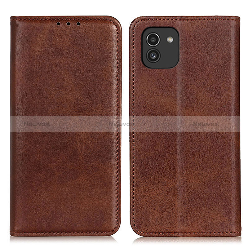 Leather Case Stands Flip Cover Holder A02D for Samsung Galaxy A03 Brown