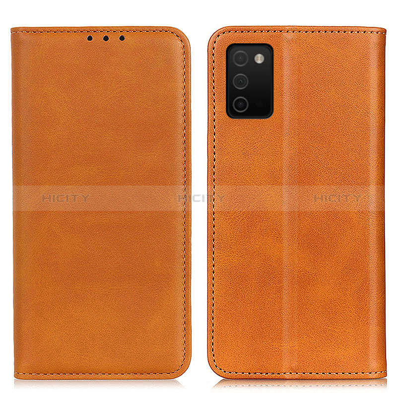 Leather Case Stands Flip Cover Holder A02D for Samsung Galaxy A03s Light Brown