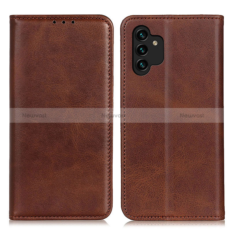 Leather Case Stands Flip Cover Holder A02D for Samsung Galaxy A13 4G Brown