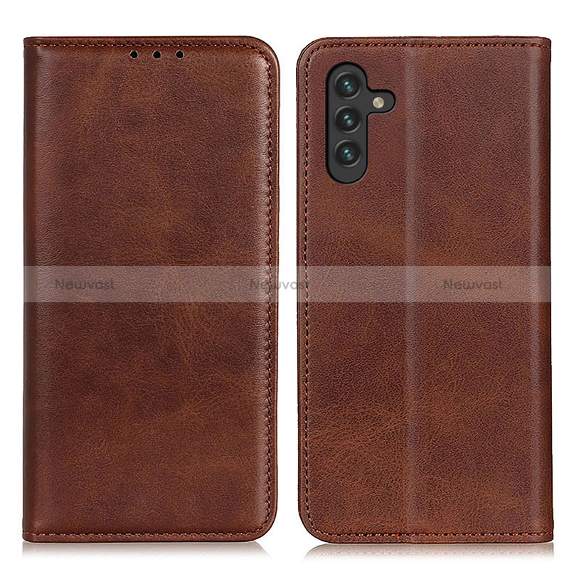Leather Case Stands Flip Cover Holder A02D for Samsung Galaxy A13 5G Brown