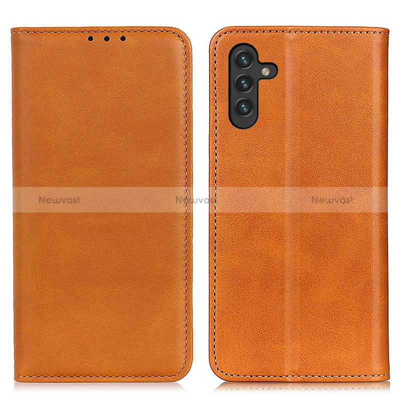Leather Case Stands Flip Cover Holder A02D for Samsung Galaxy A13 5G Light Brown