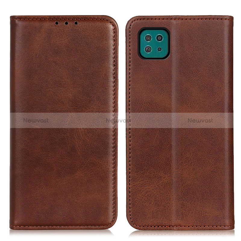 Leather Case Stands Flip Cover Holder A02D for Samsung Galaxy A22 5G Brown