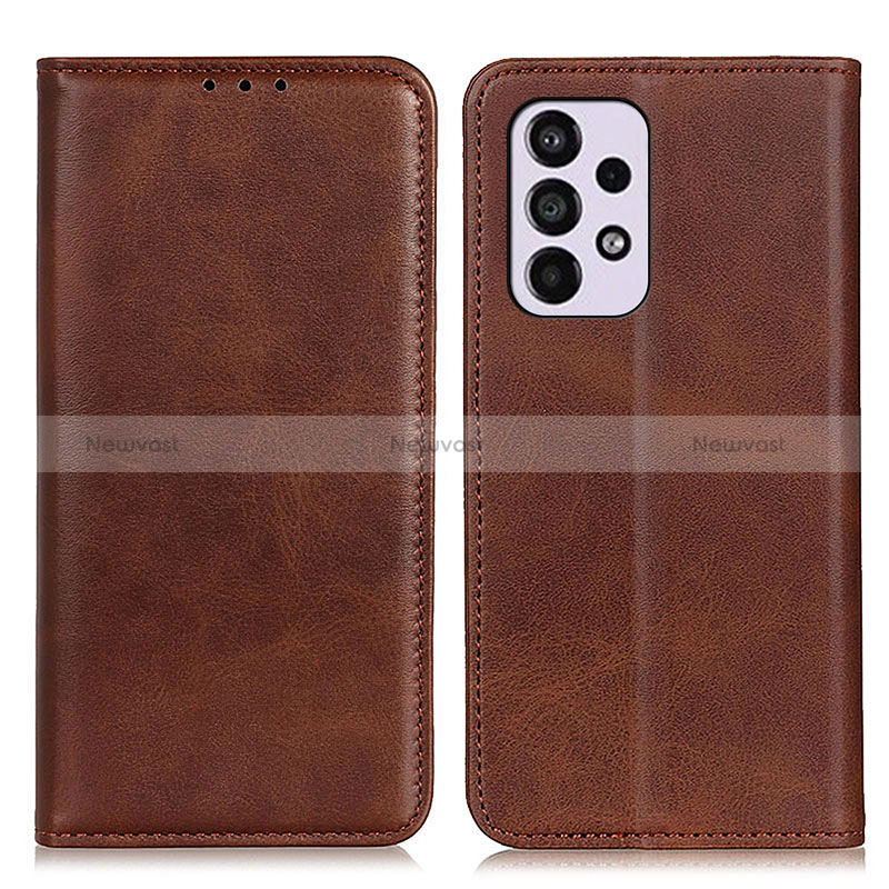 Leather Case Stands Flip Cover Holder A02D for Samsung Galaxy A33 5G Brown