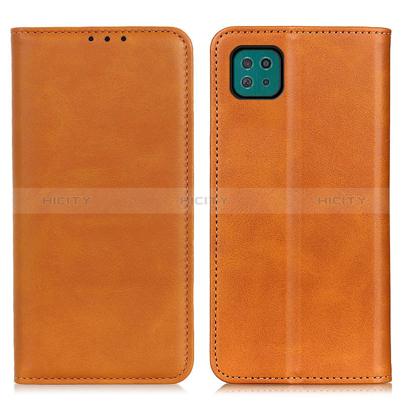 Leather Case Stands Flip Cover Holder A02D for Samsung Galaxy F42 5G Light Brown